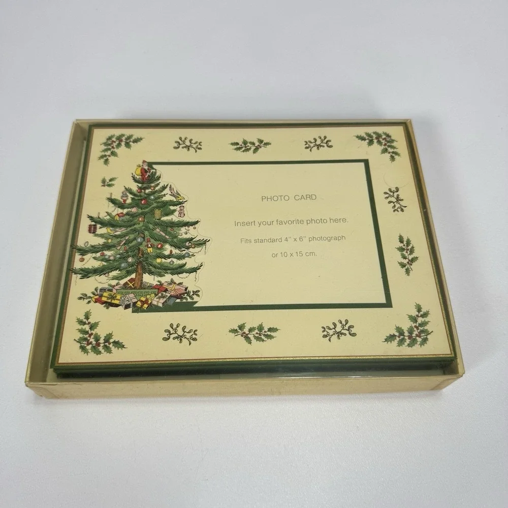 Caspari Spode Christmas‎ Tree Photo Cards 10 Ct Boxed with Envelopes NEW Vtg 4x6